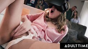 Curvy MILF & Her Hubby Involve Tiny Foster-daughter Into 3-some When They Catch Her Watching VR Porn