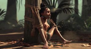 African Girl Bound in Rope Bondage - Hairy Wet Pussy Craving for Cock