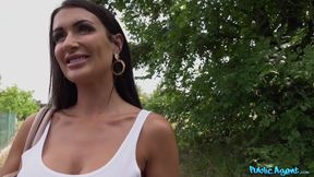 Public Porn - saucy British Brunette Mom fucks a big cock outside