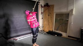 Rachel Adams bound and gagged in a shiny nylon Downjacket