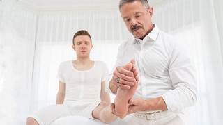 I worked my fingers between his toes, he began to groan