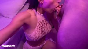 Step sister gets covered in brother's huge load