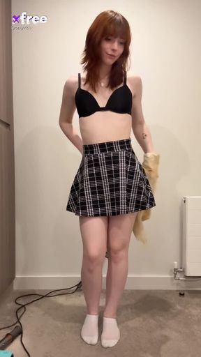 Tiny 18+ TS in uniform posing naked