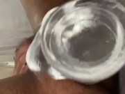 enby using clear dildo in tight ass