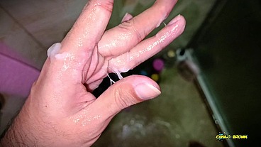 Quick jerkoff with cool gel in the shower. My cum is nice and thick