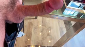 Big dick cumshot on glass table