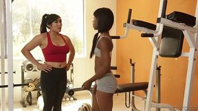 Asian fitness instructor Mia Li enjoys fucking ebony girl at the gym