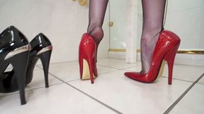 6 inch heels changing in the bathroom! High Heels and garter & ff stockings fetish clip