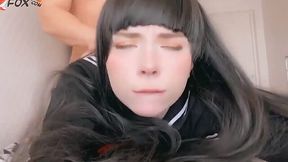 Japanese Teen Blows and Rides a Huge Cock