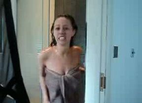 This sexy big boobed slut is a home nudist and she loves showering on camera