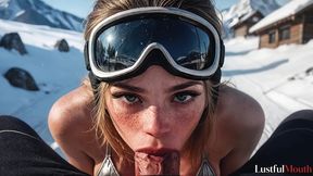a sexy blonde brought only a swimsuit to the alps, so i decided to help her warm up, and she was so attractive that i ended up getting undressed while she gave me a blowjob ai]