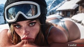 a sexy blonde brought only a swimsuit to the alps, so i decided to help her warm up, and she was so attractive that i ended up getting undressed while she gave me a blowjob ai]