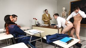 Classroom-based 3some with three hunks