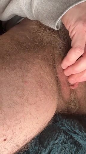 Close-up of Hairy Ftm Wanking, Cumming and Squirting