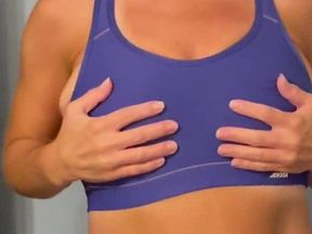 Mature mother with saggy boobs and tan lines trying on different bras