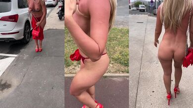 Big Ass Blonde MILF Naked City Walk Risky Gush