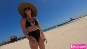 Hot girlfriend gets fucked from behind by boyfriend at beach