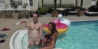Insolent lovers fuck by the pool during their naughty holiday mix