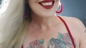 Blonde milf chain smoking two Marlboro reds in a row - sexy red lips