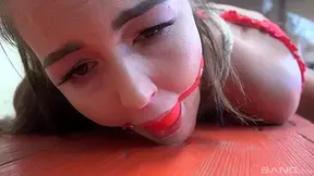 Cindy Shine cums with a ball gag in her mouth