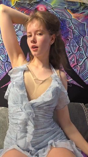A girl in a beautiful dress loves to tease you!