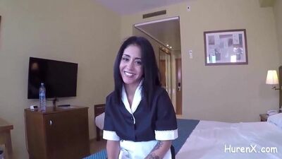 Charming Latina housemaid sucks a long cock and rides it nicely