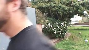 Three horned studs pleasure a hot ebony babe after a tennis match