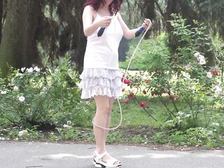 redhead amateur beauty 1st time public with no pants, 4K