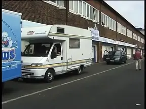 Hot girl sucks a huge cock inside the delivery van