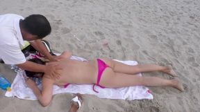 Old Man Japanese Massage Topless Girl Public Beach