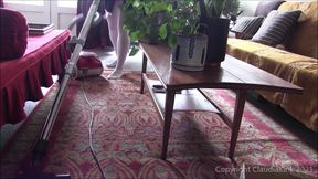 Vacuuming in White Pantihose
