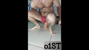 again in red underwear riding my big dildos