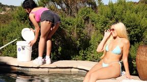 ”Sexy coed is intrigued by tgirl poolbabe”