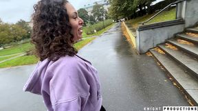 betty buttplug blowjob outdoors and cumwalk