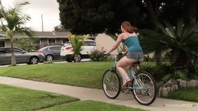 Jodi Taylor attracts a horny stranger by cycling in her high heels and tight pants
