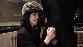 Luxurious Latina Mistress Milks BWC in her kitchen - seductive dirty talking handjob w/ big cumshot