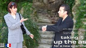 ”Mature Sophie Pasteur is ravaged up the booty by the landlord”