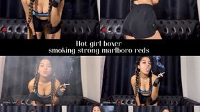 Hot girl boxer smoking strong Marlboro reds!