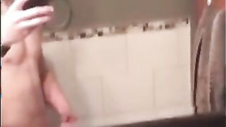 Muscular Twink Strokes His Big Cock in Bathroom Solo