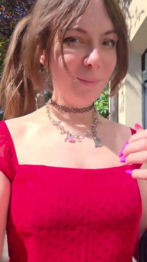 Sissy Walking Outside Showing Her Chastity Cage