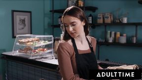 ADULT TIME - Lesbian Teens Hazel Moore and Aria Valencia Try PUBLIC SEX In A Cafe!