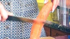 German blonde housewife gets fucked hard by a big cock while eating veggies