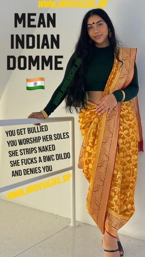 Mean Indian Domme Bullies You While She Makes You Worship Her Feet Soles, Watch Her Strip Naked & Fuck a BWC Dildo … Then Denies You