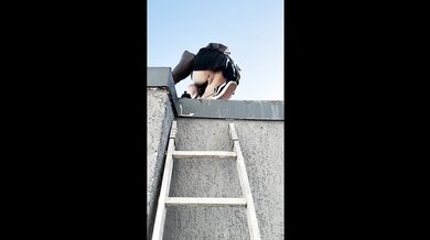 Tattooed redhead trans teases risky public rooftop bareback cock sucking freedom pov raw real sex 18