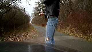 sandralein33 walking on Street in Blue Jeans