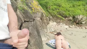 Hot MILF flashes her pussy and tits on the beach