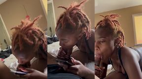 sucking while she watches her show