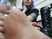Cyberpunk goth girl boot worship and spitty soles