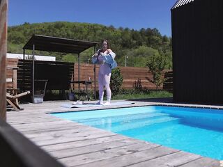 A neighbour spies on morning yoga by the pool and joins me