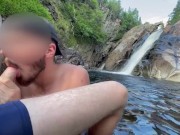 Getting facial while cruising at public swimming hole